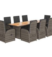 9-tlg. Garten-Essgruppe mit Kissen Grau Poly Rattan