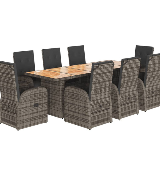 9-tlg. Garten-Essgruppe mit Kissen Grau Poly Rattan