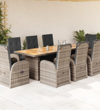 9-tlg. Garten-Essgruppe mit Kissen Grau Poly Rattan