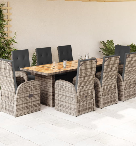 9-tlg. Garten-Essgruppe mit Kissen Grau Poly Rattan