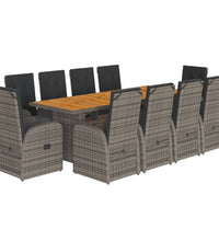 11-tlg. Garten-Essgruppe mit Kissen Grau Poly Rattan