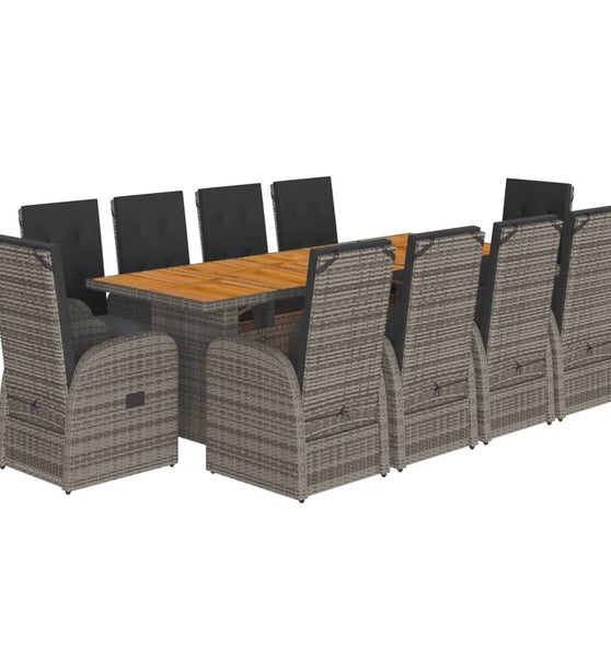 11-tlg. Garten-Essgruppe mit Kissen Grau Poly Rattan