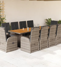11-tlg. Garten-Essgruppe mit Kissen Grau Poly Rattan