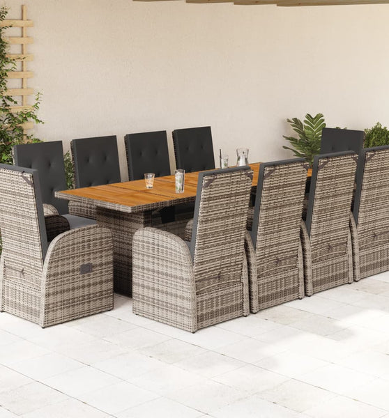 11-tlg. Garten-Essgruppe mit Kissen Grau Poly Rattan
