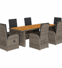 7-tlg. Garten-Essgruppe mit Kissen Grau Poly Rattan