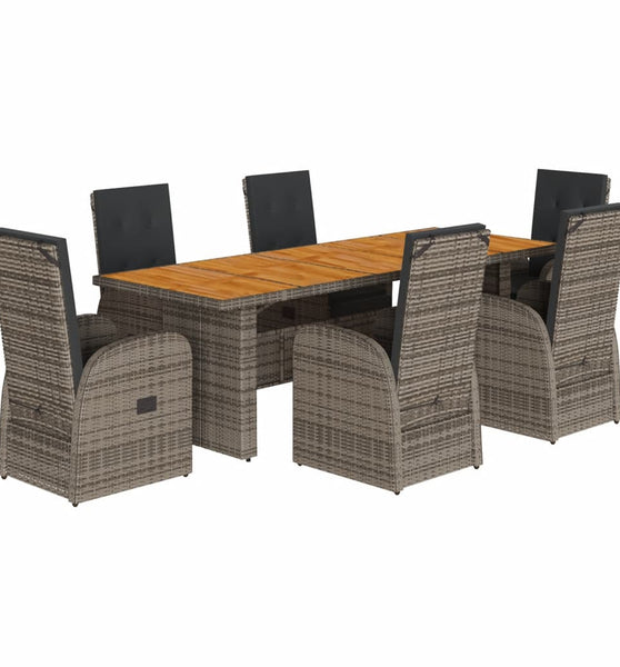 7-tlg. Garten-Essgruppe mit Kissen Grau Poly Rattan