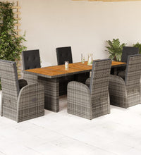 7-tlg. Garten-Essgruppe mit Kissen Grau Poly Rattan