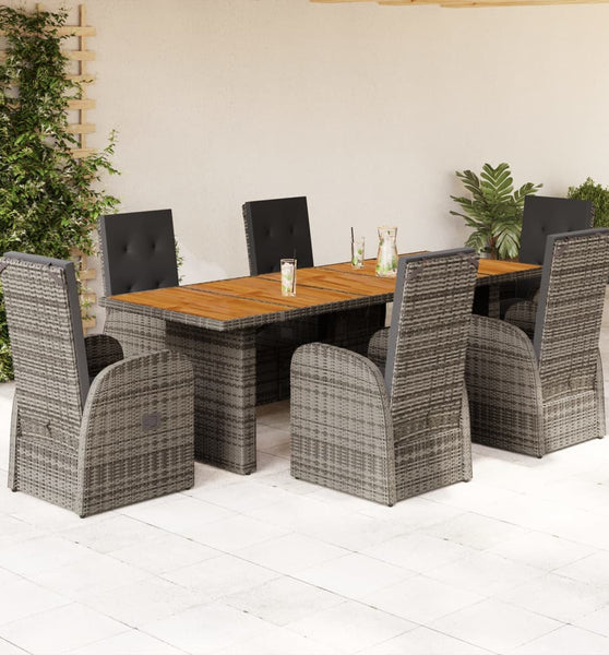 7-tlg. Garten-Essgruppe mit Kissen Grau Poly Rattan