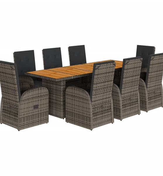 9-tlg. Garten-Essgruppe mit Kissen Grau Poly Rattan