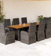 9-tlg. Garten-Essgruppe mit Kissen Grau Poly Rattan