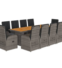 11-tlg. Garten-Essgruppe mit Kissen Grau Poly Rattan
