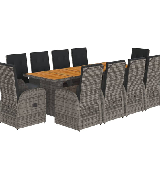 11-tlg. Garten-Essgruppe mit Kissen Grau Poly Rattan