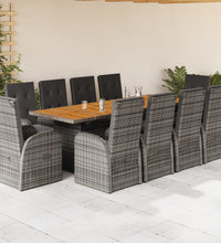 11-tlg. Garten-Essgruppe mit Kissen Grau Poly Rattan