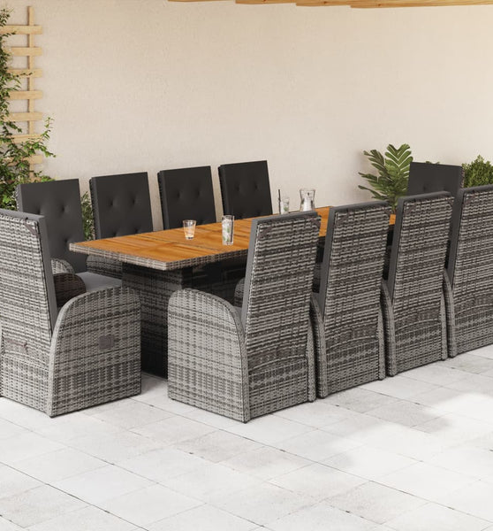 11-tlg. Garten-Essgruppe mit Kissen Grau Poly Rattan