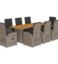 9-tlg. Garten-Essgruppe mit Kissen Grau Poly Rattan
