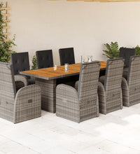 9-tlg. Garten-Essgruppe mit Kissen Grau Poly Rattan