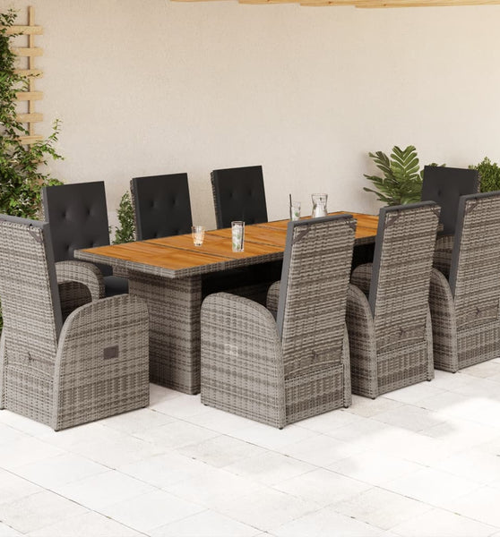 9-tlg. Garten-Essgruppe mit Kissen Grau Poly Rattan