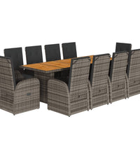 11-tlg. Garten-Essgruppe mit Kissen Grau Poly Rattan