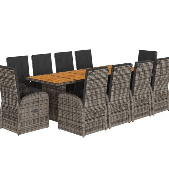 11-tlg. Garten-Essgruppe mit Kissen Grau Poly Rattan