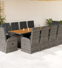 11-tlg. Garten-Essgruppe mit Kissen Grau Poly Rattan