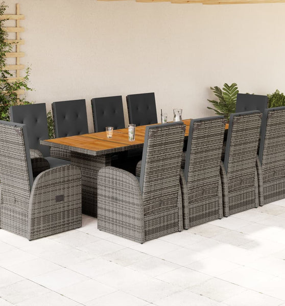 11-tlg. Garten-Essgruppe mit Kissen Grau Poly Rattan