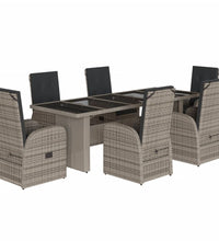 7-tlg. Garten-Essgruppe mit Kissen Grau Poly Rattan
