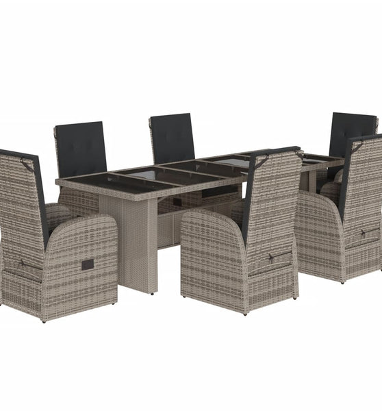 7-tlg. Garten-Essgruppe mit Kissen Grau Poly Rattan