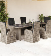 7-tlg. Garten-Essgruppe mit Kissen Grau Poly Rattan