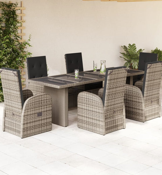 7-tlg. Garten-Essgruppe mit Kissen Grau Poly Rattan