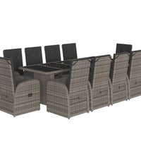 11-tlg. Garten-Essgruppe mit Kissen Grau Poly Rattan