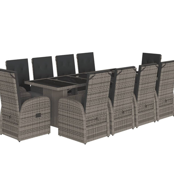 11-tlg. Garten-Essgruppe mit Kissen Grau Poly Rattan