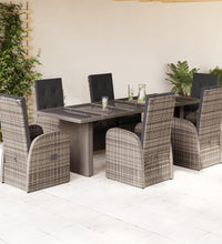 7-tlg. Garten-Essgruppe mit Kissen Grau Poly Rattan