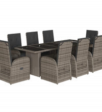 9-tlg. Garten-Essgruppe mit Kissen Grau Poly Rattan