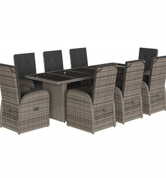 9-tlg. Garten-Essgruppe mit Kissen Grau Poly Rattan