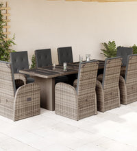 9-tlg. Garten-Essgruppe mit Kissen Grau Poly Rattan