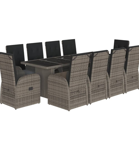 11-tlg. Garten-Essgruppe mit Kissen Grau Poly Rattan