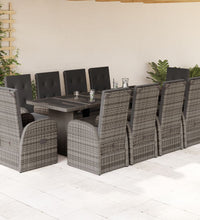 11-tlg. Garten-Essgruppe mit Kissen Grau Poly Rattan