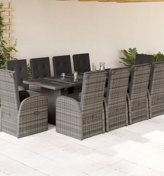 11-tlg. Garten-Essgruppe mit Kissen Grau Poly Rattan