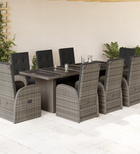 9-tlg. Garten-Essgruppe mit Kissen Grau Poly Rattan
