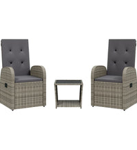 3-tlg. Garten-Essgruppe mit Kissen Grau Poly Rattan