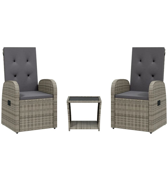 3-tlg. Garten-Essgruppe mit Kissen Grau Poly Rattan
