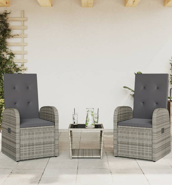 3-tlg. Garten-Essgruppe mit Kissen Grau Poly Rattan