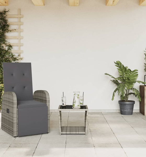 2-tlg. Garten-Essgruppe mit Kissen Grau Poly Rattan