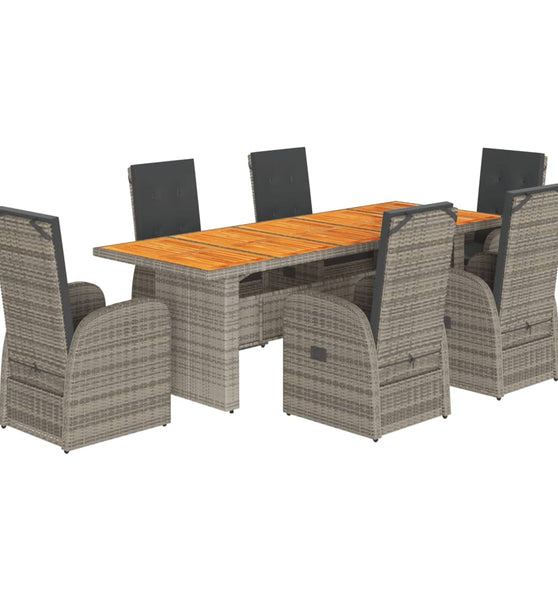 7-tlg. Garten-Essgruppe mit Kissen Grau Poly Rattan