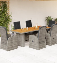 7-tlg. Garten-Essgruppe mit Kissen Grau Poly Rattan