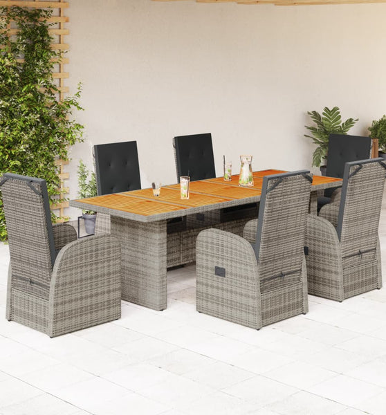 7-tlg. Garten-Essgruppe mit Kissen Grau Poly Rattan