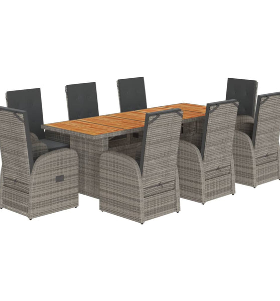9-tlg. Garten-Essgruppe mit Kissen Grau Poly Rattan
