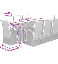 9-tlg. Garten-Essgruppe mit Kissen Grau Poly Rattan
