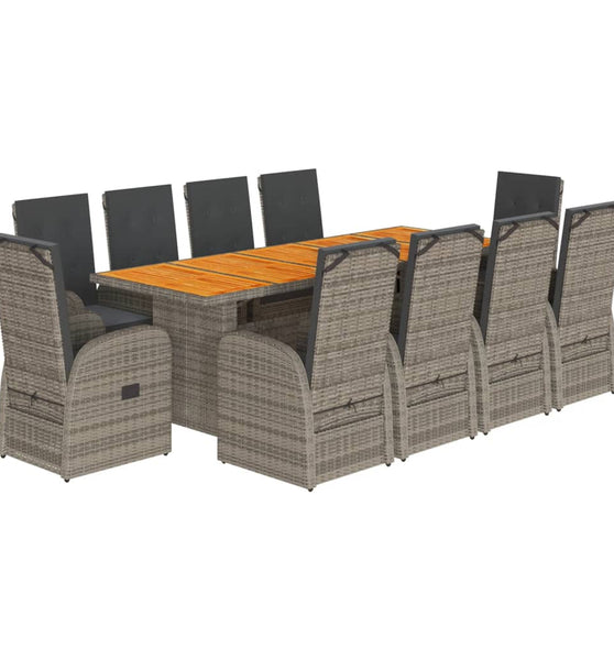 11-tlg. Garten-Essgruppe mit Kissen Grau Poly Rattan