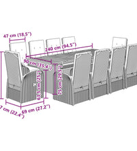 11-tlg. Garten-Essgruppe mit Kissen Grau Poly Rattan